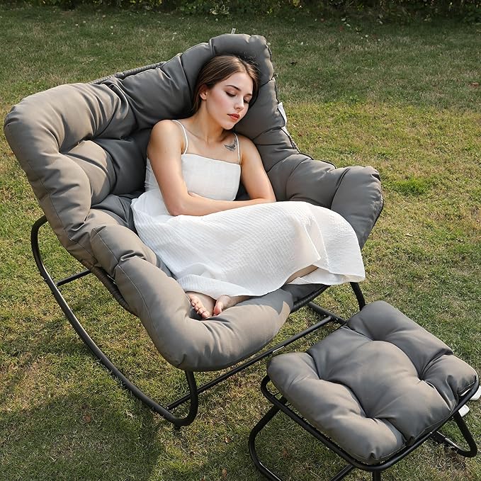 Wisteria Lane Patio Rocking Chair with Ottoman, Outdoor Indoor Rocking Egg Chair with Cushions - Photo 3
