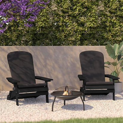 Flash Furniture Charlestown Folding Adirondack Chairs Poly Resin Frame-All-Weather Cushions-Indoor/Outdoor Use, Set of 2, Black/Gray