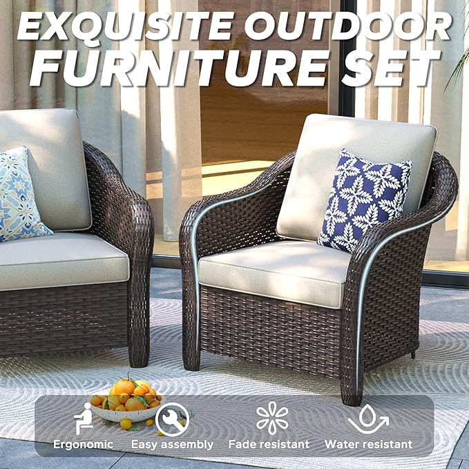 Outdoor Chairs Set with Ottomans, 4 PCS Patio Conversation Furniture Set with Removable Cushions - Photo 6