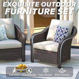 4 Pieces Patio Outdoor Conversation Furniture Set with Cushions, All-Weather Wicker Ottomans - Photo 6
