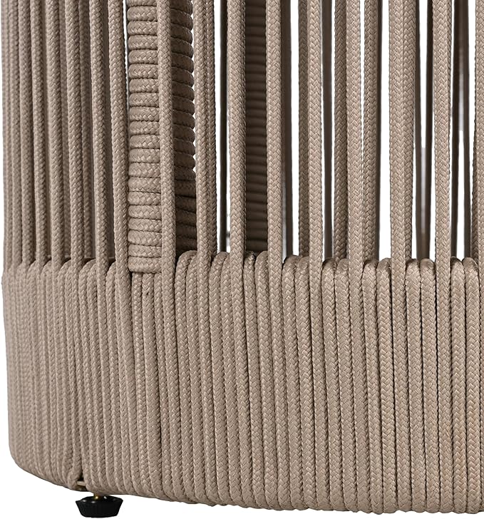 15" Outdoor Rustic Side Table,Rattan Rope & Acacia Wood End Table with Round Top & Iron Frame, Easy Assembly, Versatile Weather-Resistant Patio Furniture for Garden, Yard, Balcony, Beige Teak