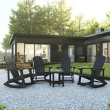 Flash Furniture Set of 4 Savannah Adirondack Rocking Chairs - Commercial Grade All-Weather Black Poly Resin Wood - Photo 2