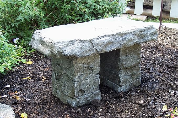 "Garden Bench" Cast Stone Granite Rock Bench 3 Piece, Patio Furniture, Concrete Bench Hand Sculpted Rustice Garden Decor - Photo 2
