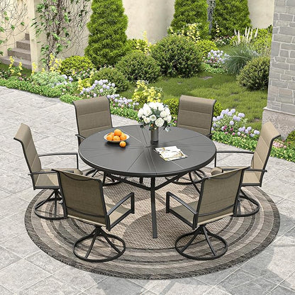 VICLLAX Round Patio Dining Table, 4-6 Person Aluminum Outdoor Dining Table with Umbrella Hole and Storage Shelf for Garden Lawn Deck, 47.2" Black