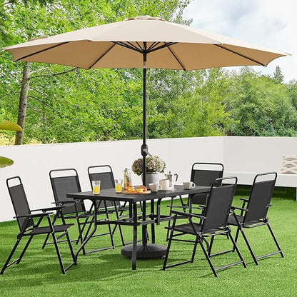 Yaheetech Outdoor Patio Chairs Set of 2, Folding Patio Chairs with Metal Frame, Armrests, Portable Dining Chairs for Camping, Lawn, Garden and Porch, Black