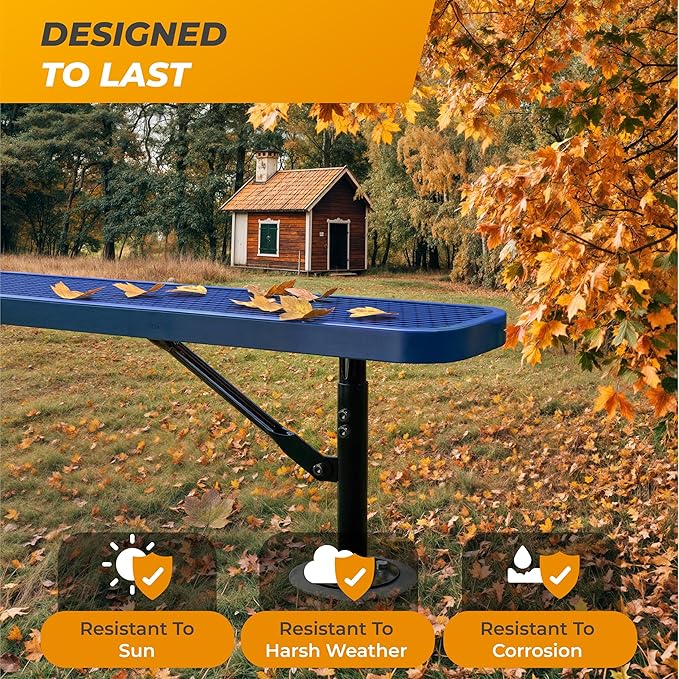 Heavy-Duty Outdoor Metal Bench, Thermoplastic-Coated, Surface, Weatherproof, Commercial-Grade for Parks, Gardens, Patios, Stores & More (4 Ft - Surface, Blue)