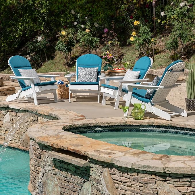 Christopher Knight Home 304702 Adirondack Chairs, Set of 4, White + Dark Teal