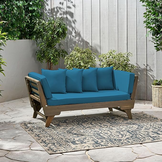 Christopher Knight Home Gary Patio Convertible Couch, Wooden Outdoor Daybed - Photo 8