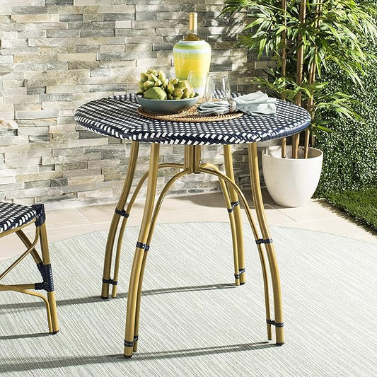 Safavieh PAT4011A Outdoor Collection Kylie Navy and White Rattan Bistro Table