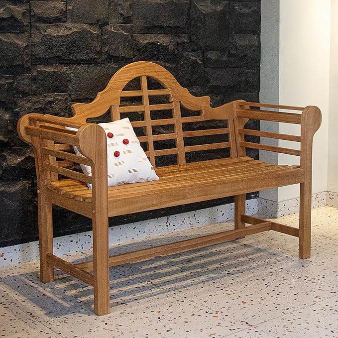Cambridge Casual Lutyens 4-Foot Teak Wood Outdoor Garden Bench for Patio Furniture, Weather-Resistant, Elegant Seating for Porch, Deck, Lawn, Backyard, and Outdoor Spaces