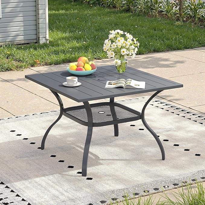 Outdoor Dining Table with Adjustable Umbrella Hole, 37.8" All-Weather Square Patio Dining Table for 4 - Photo 1