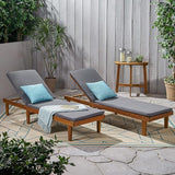 Christopher Knight Home Madge Oudoor Chaise Lounge with Cushion (Set of 2), Teak Finish, Dark Gray - Photo 2