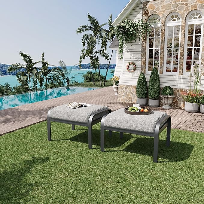 HOMREST Metal Outdoor Ottoman, 2-Piece Aluminum Footstool w/Removable Cushion - Photo 2