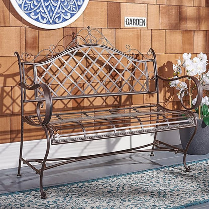 Safavieh PAT5017B Outdoor Collection Abner Rustic Brown Wrought Iron 46-inch Garden Bench