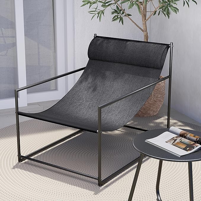 Grand patio Outdoor Modern Sling Accent Lounge Chair, Removable Headrest - Black Armchair - Photo 1