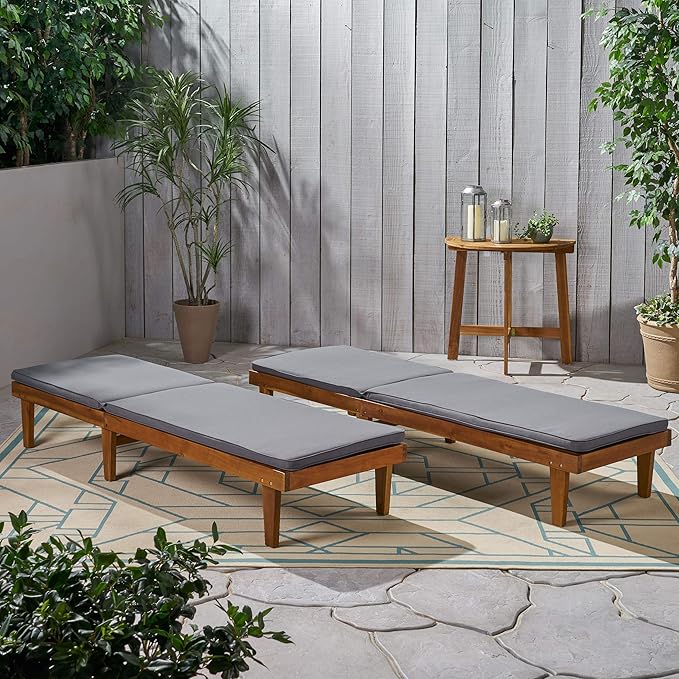 Christopher Knight Home Madge Oudoor Chaise Lounge with Cushion (Set of 2), Teak Finish, Dark Gray - Photo 5