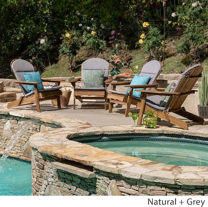 Christopher Knight Home 304695 Amenda Outdoor Acacia Wood Folding Adirondack Chairs with Cushions (Set of 4), Natural and Gray