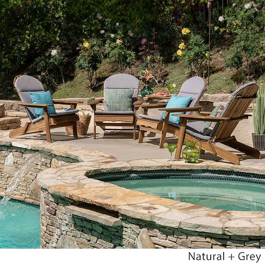 Christopher Knight Home 304695 Amenda Outdoor Acacia Wood Folding Adirondack Chairs with Cushions (Set of 4), Natural and Gray
