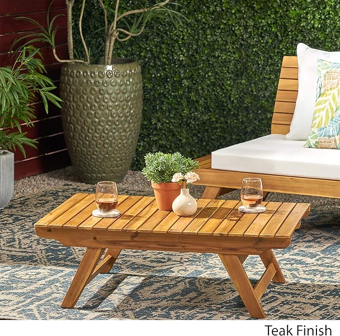 Great Deal Furniture Kailee Outdoor Wooden Coffee Table, Teak Finish (309176)