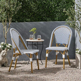Christopher Knight Home Philomena Outdoor French Bistro Chair (Set of 2), Blue + White + Bamboo Print Finish - Photo 2