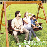 Real Relax Front Porch Swing, Wooden 3 Person Outdoor Hanging Patio Swing Chair with Cup Holders - Photo 4