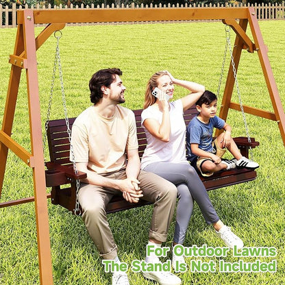 Real Relax Front Porch Swing, Wooden 3 Person Outdoor Hanging Patio Swing Chair with Cup Holders, Upgraded 22" Deep Seat Bench, Heavy Duty 880 Lbs for Courtyard, Garden, Backyard 5 Ft (Brown)