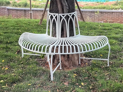 Hi-Line Gift Ltd. Semi-Circle White Metal Tree Wrap Garden Bench