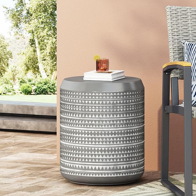 Outdoor Lightweight Concrete Side Table Durable Weather Resistant Patio Furniture for Garden Balcony and Poolside Decor