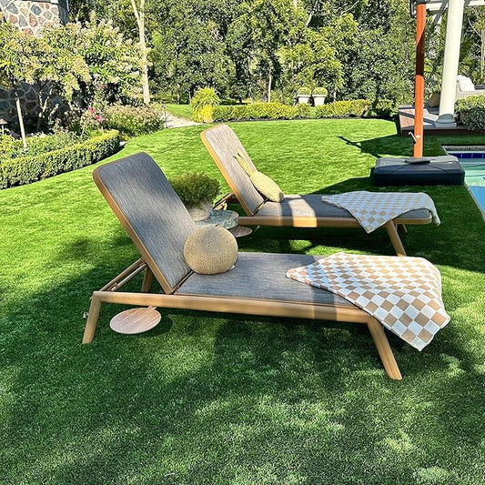 PURPLE LEAF Chaise Lounge Outdoor Chairs with Cushion Aluminum Pool Side Sun Lounges Adjustable Reclining Patio Set Pack of 2 Teak