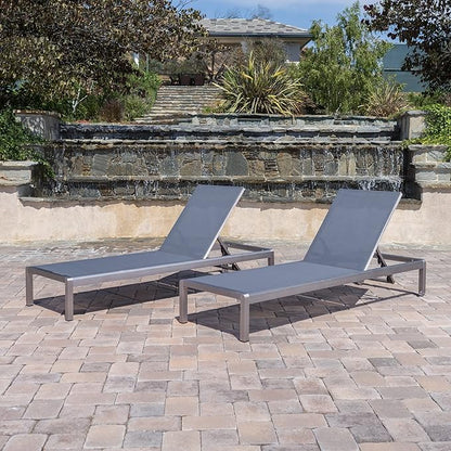 GDFStudio Bay Patio Furniture Outdoor Mesh Chaise Lounge (Dark Grey) (Qty of 2)