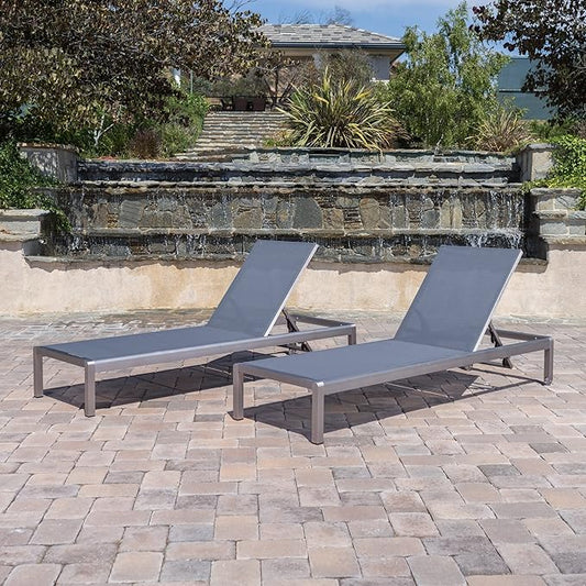 GDFStudio Bay Patio Furniture Outdoor Mesh Chaise Lounge (Dark Grey) (Qty of 2)