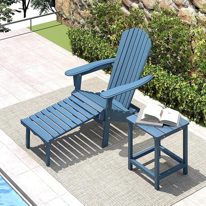 Outdoor Wooden Folding Adirondack Chair with Retractable Ottoman - Photo 8