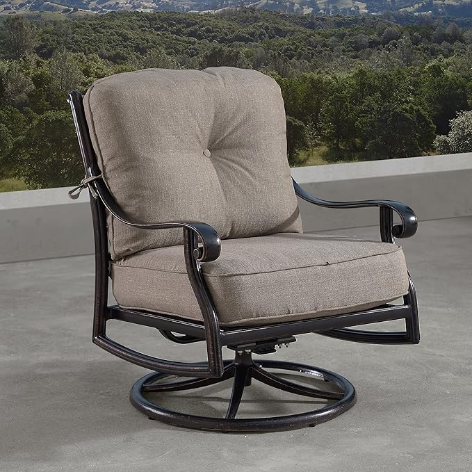 Oakland Living Aluminum Outdoor Swivel Club Finish with Thick Tan Polyester Cushions (Set of 2) Deep Seating Rocking Chairs, Antique Copper (AZCANYON-2CHAIR-AC)