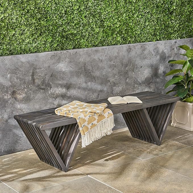 Christopher Knight Home Esme Outdoor Acacia Wood Bench, Dark Gray Finish - Photo 2