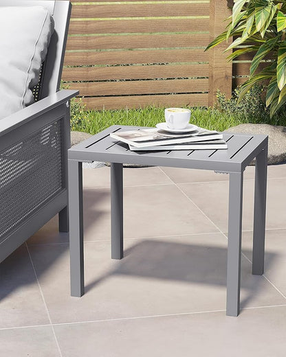 Crestlive Products Outdoor Side Table Set of 2, Aluminum Rectangular Side/End Table, Small Patio Coffee Bistro Table for Outdoor Indoor (Light Grey)