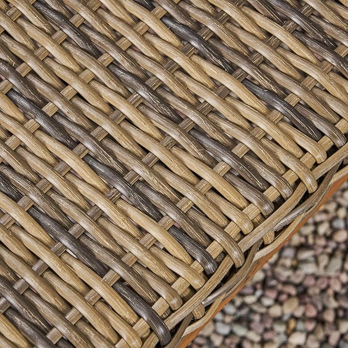 Great Deal Furniture Kyle Outdoor Rustic Acacia Wood Chaise Lounge with Wicker Seating, Natural and Mixed Mocha