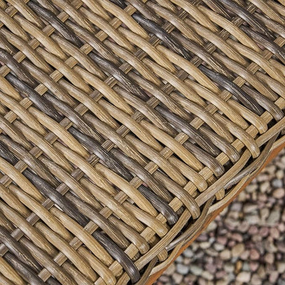 Great Deal Furniture Kyle Outdoor Rustic Acacia Wood Chaise Lounge with Wicker Seating, Natural and Mixed Mocha