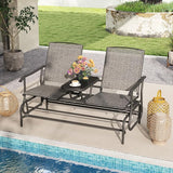 Tangkula 2 Person Swing Glider Chair, Patio Rocking Loveseat w/Center Tempered Glass Table - Photo 2