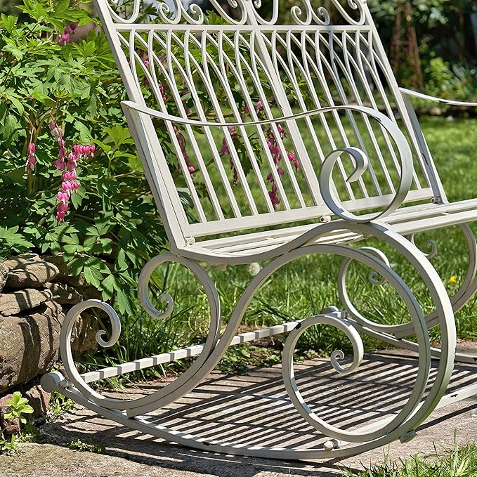 Zaer Ltd. Outdoor Metal Rocking Arm Chair/Bench (Bench, Antique White)