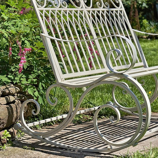 Zaer Ltd. Outdoor Metal Rocking Arm Chair/Bench (Bench, Antique White)