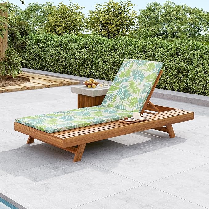 GDFStudio Acacia Wood Chaise Lounge Set with 2" Water-Resistant Cushion, 4-Position Adjustable Backrest Recliner - Photo 1