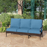 PHI VILLA Wicker & Metal Outdoor Patio Couch, 3-Seat Patio Sofa with Deep Seating for Front Porch, Deck, Balcony - Photo 1