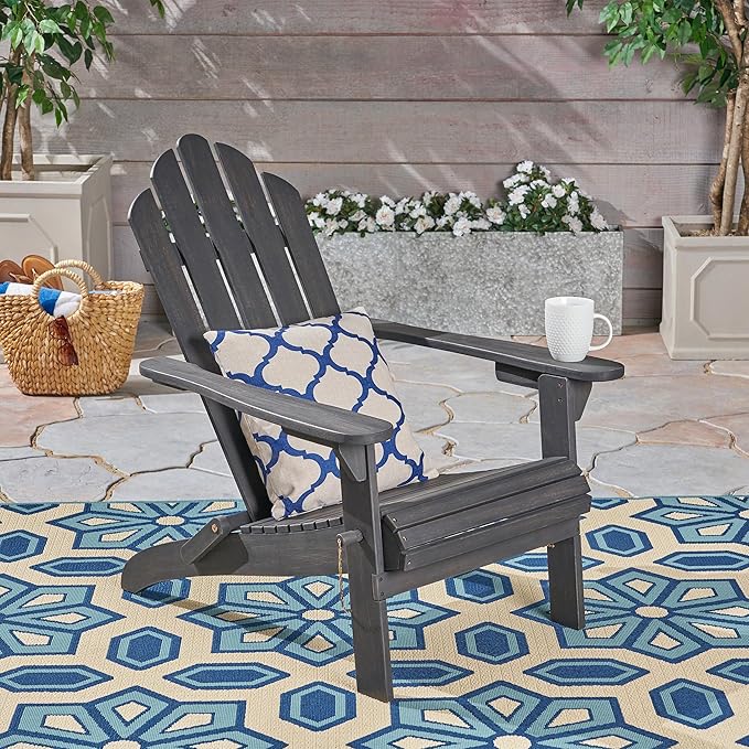 Christopher Knight Home Foldable Adirondack Chair Outdoor Acacia Wood Patio Chair with Slat Panel Design and Compact Folding Frame for Porch Backyard