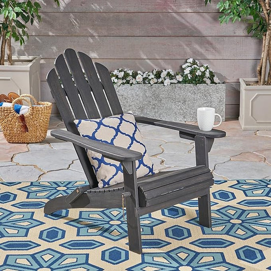 Christopher Knight Home Foldable Adirondack Chair Outdoor Acacia Wood Patio Chair with Slat Panel Design and Compact Folding Frame for Porch Backyard
