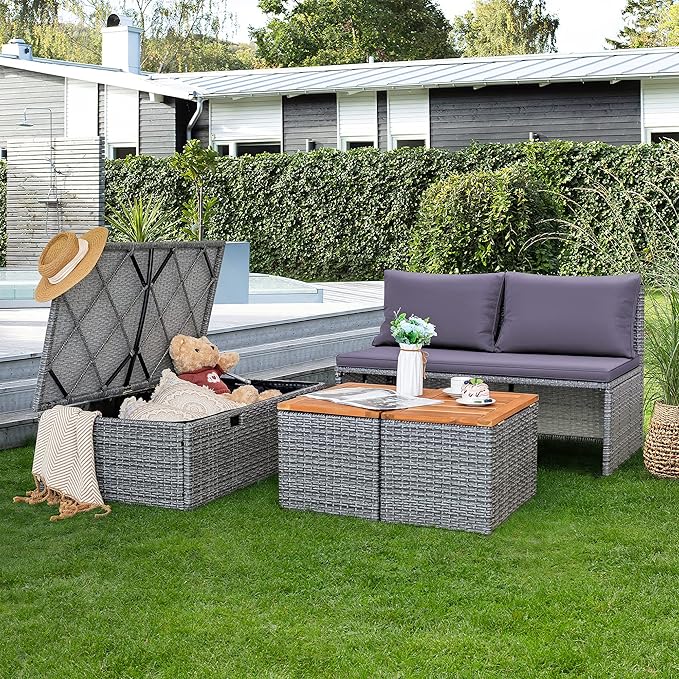 Devoko Patio Day Bed with 2 Side Tables Outdoor Daybed Set MultifunctionalRattan Lounge Bed for Backyard Porch Poolside - Photo 4