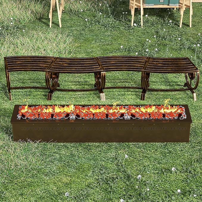 Outdoor Bench Patio Outdoor Garden Bench with Built-in Table, Wagon Wheel Arms, 3 People Outdoor Bench Garden Bench Front Porch Furniture (Bronze-22.83inch-4Pieces)