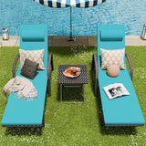 Patio Chaise Lounge Set 3 Pieces Outdoor Lounge Chair with Rattan Adjustable Backrest Armrest and Folding Table for - Photo 9