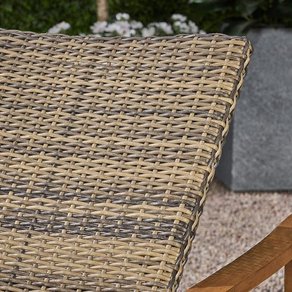 Great Deal Furniture Kyle Outdoor Rustic Acacia Wood Chaise Lounge with Wicker Seating, Natural and Mixed Mocha