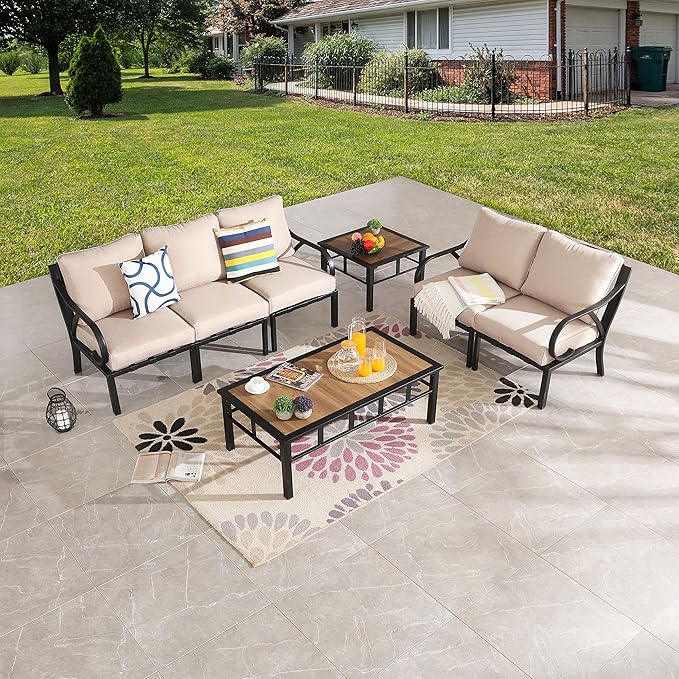 PatioFestival Patio Side Table Aluminum Composite Panel Outdoor Table Weather Resistant Outdoor End Table with Wood Grain,Coffee Table for Patio Bistro,Conversation,Outdoor Furniture Set(Rrectangle)