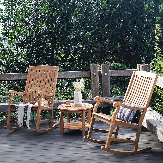 Cambridge Casual Marlow Teak Wooden Porch Rocking Chair – Durable Outdoor Rocker for Patio, Deck, and Porch – Stylish and Comfortable Wooden Rocking Chair for Relaxing in Outdoor Spaces